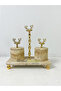 Travertine marble spice jar set - 3 piece set with gold deer design