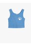Crop Athlete Print Detailed Ribbed Thick Strap Crew Neck