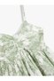 Cotton Long Dress with Straps - Floral Pattern and Gather Detail - 5