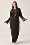 Women's Black Satin Detailed Maxi Dress Dm455