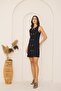 Women's Navy Blue Sleeveless Button Front Tweed Dress Dm1010 - 6