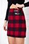 Women's Red Checkered Double Buckle Detailed Skirt Dm2021 - 5