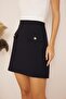Women's Navy Blue Button Detailed Tweed Mini Skirt Dm2033 - 7