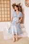 Women's Blue Glittery Tulle Evening Dress with Gray Polka Dot Lining Dm45948 - 8