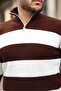 Pedro Oversize Striped Thessaloniki Knitted Half-Zip Sweater for Men - Brown - 4