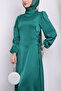 Emerald Green Satin Evening Dress with Side Detail - 4