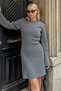 Smoked Crew Neck Ribbed Knitted Women's Mini Knitwear Dress