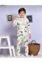 Elmp Ecru Dinosaur Patterned 100% Cotton Boys Pajama Set 1-13 Years 3070