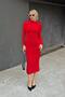 Red Helen Half Turtleneck Waist And Shoulder Draped Women's Midi Dress - 3