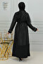 Black Chain Detailed Jacketed Double Abaya Suit - 7