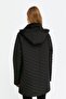 Women's Hooded Diagonal Striped Araboy Quilted Coat Black - 6