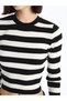 Xside Crew Neck Striped Long Sleeve Crop Women's Knitwear Sweater (W4) - 4