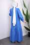 Cobalt Blue Balloon Sleeve Self-Patterned Dress - 5