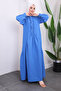 Cobalt Blue Balloon Sleeve Self-Patterned Dress - 2