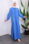 Cobalt Blue Balloon Sleeve Self-Patterned Dress
