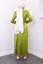 Oil Green Front Detailed Bronched Satin Evening Dress - 5