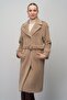 Angora Look Coat with Snap Closure Epaulettes and Chain Accessories Vi̇zon 3074