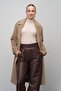 Angora Look Coat with Snap Closure Epaulettes and Chain Accessories Vi̇zon 3074 - 6