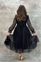 Girl's black dress with sheer tulle and ruffle details on sleeve and collar - 4