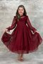 Burgundy Girl's Dress - Transparent Tulle and Ruffle Detail