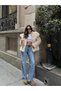 Women's Snap Fastener Wide Collar Faux Fur Coat Beige - 8