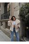 Women's Snap Fastener Wide Collar Faux Fur Coat Beige - 3