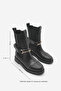 Women's Genuine Leather Casual Boots Elastic Side Band Gold Chain Buckle Lorve black - 9