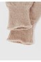 Women's Beige Melange 100% Wool Plain Gloves with Ankle Detail - 3