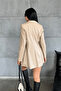 Faux Leather Blazer Jacket - Cream - 5