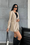 Faux Leather Blazer Jacket - Cream - 2