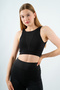 Women's Ribbed Crop Undershirt Front Tulle Detailed Bustier Blouse with Removable Pads - 3