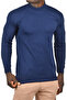 Men's Navy Blue Zigzag Print Half Turtleneck Slim Fit Throat Knitwear Sweater 2505496