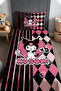 Black Pink Striped Heart Kuromi Patterned Bedspread and Pillowcase