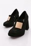 Women's Heeled Loafer Shoes Black Suede 214914535 - 4