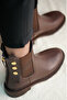 Women's Gold Buttoned Double Elastic Back Zipper Casual Boots Valone Brown - 4