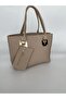 Women's Beige Gift Daily Wedding Mother Bag Large Size Hand and Shoulder Bag with Wallet - 5