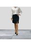 Tweed Fabric Black Front Slit Mini Length Lined Straight Skirt - 2