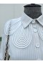Organza Shirt Collar Striped Belted Dress -Beige - 3