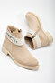 Women's Leather Suede Thermo Sole Patterned Buckle Zippered Short Heeled Boots - 3