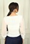 Pentagonal Neck Long Sleeve Tulle Blouse - 4