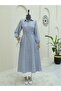Elastic waist, buttoned, striped dress - navy - 2