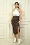 Women's Side Slit Front Gathered Midi Leather Skirt
