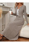 Women's long sleeve front button blouse and high waist a-line long skirt raised rib knit double set - 2