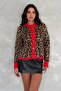 Women's Standard Size Leopard Pattern Red Stripe Buttoned Knitwear Cardigan - 3