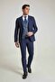 Slim Fit Navy Blue Dobby Mono Collar Viscose Suit Combination - 2