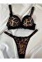 Women's Leopard Lace Stone Underwire Supported Padded Push up Bra Set Underwear Set - 3
