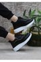 Black Zipper Lace up Stone Comfortable Soft Women's Sports Shoes - 5