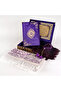 Shawl + Prayer Rug + Rosary + Quran Gift Set (Medium B. Shams Lafzatullah Gold Plexi Raschel Box, Purple) - 2