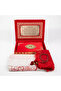 Shawl + Prayer Rug + Rosary + Quran Gift Set (Medium B. Shams Lafzatullah Gold Plexi Raschel Box, Red - 3