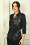 Women's One Side Sequin Waist Lace-Up Short Sleeve Satin Blouse - 3